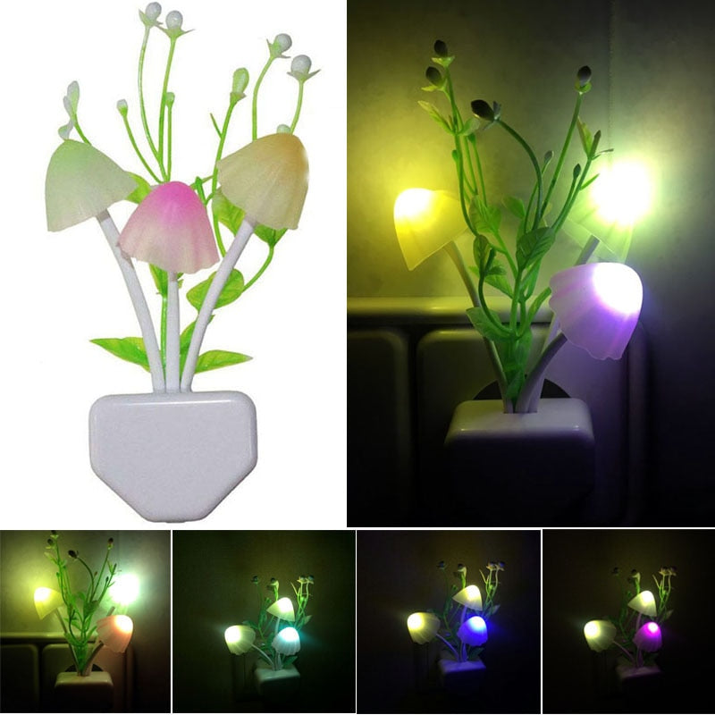 Mushroom Colorful LED Night Lights Dusk To Dawn Sensor Light Control Auto On/OFF Wall Lamp